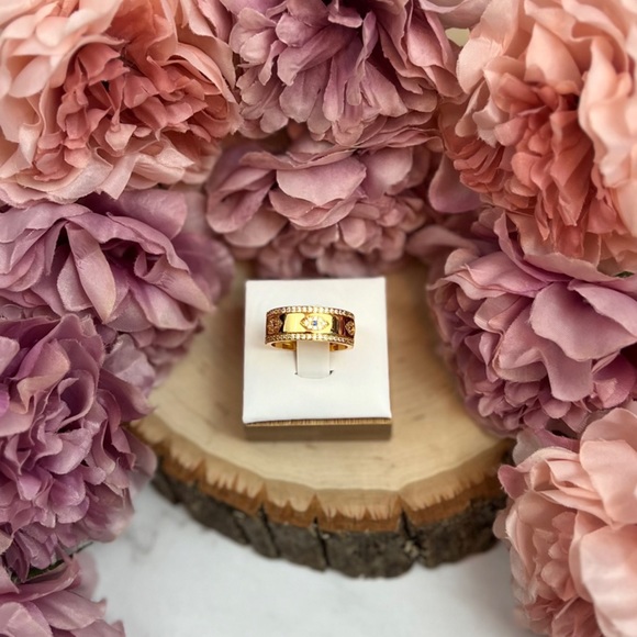 Boho 18K Gold Blue Crystal Evil Eye Band - Picture 4 of 13